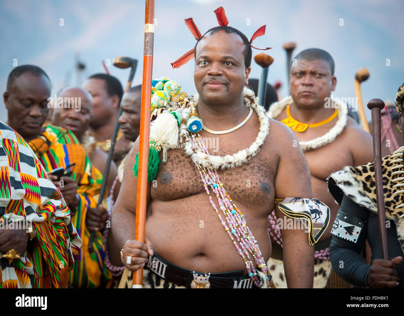 Ludzidzini, Swasiland, Afrika - König Mswati III von Swasiland bei der jährlichen Umhlanga oder Reed dance Zeremonie. Mswati III ich Stockfoto