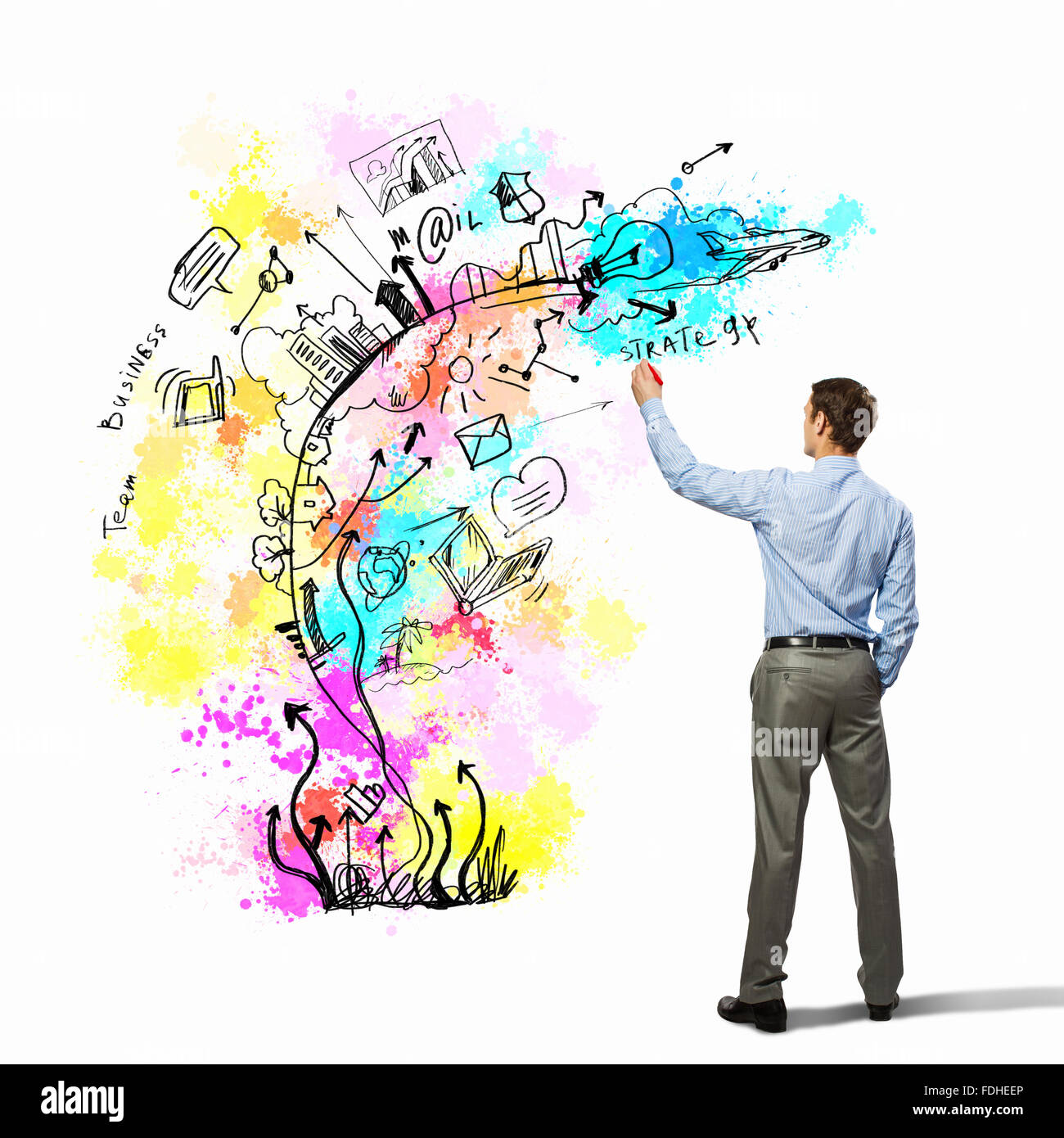 Bild der Geschäftsfrau im Zorn brechen Metallkette Stockfoto