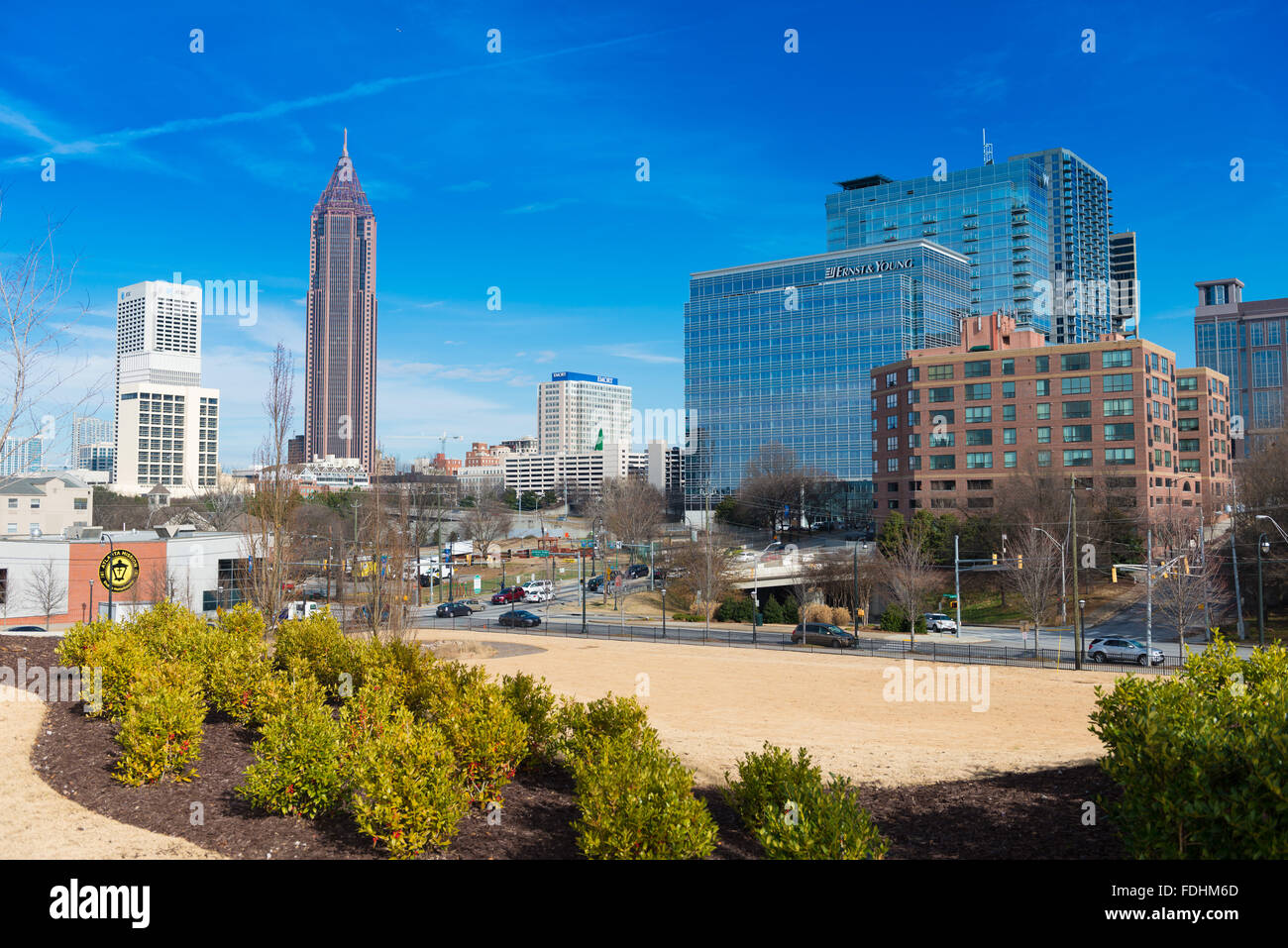 Skyline von Atlanta Georgia mit Bank Of America Wolkenkratzer Stockfoto