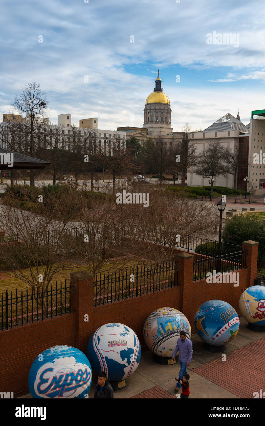 Steve Polk Plaza und Georgia State Capitol, Atlanta Stockfoto
