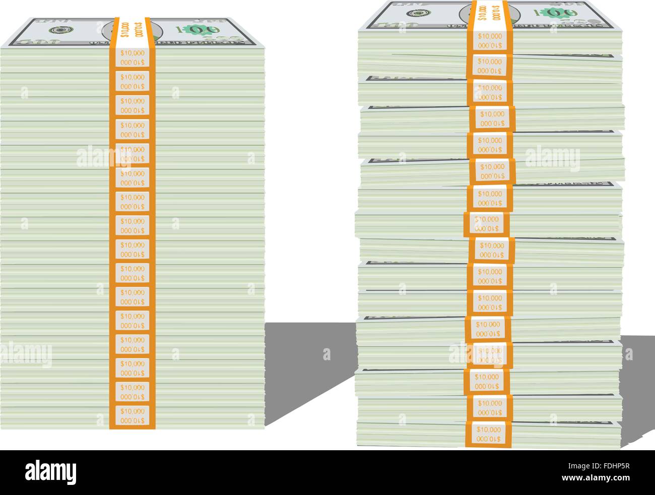 Stapel von hundert-Dollar-Scheine in Bundles (isoliert) Stock Vektor