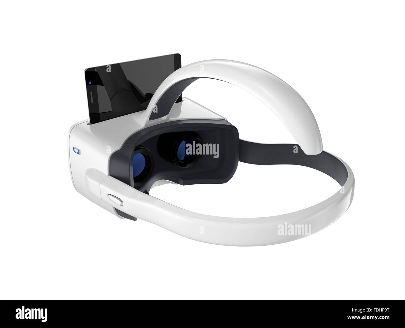 Smartphone in weiß VR Kopfhörer einsetzen. 3D-Rendering Bild mit Beschneidungspfad. Stockfoto