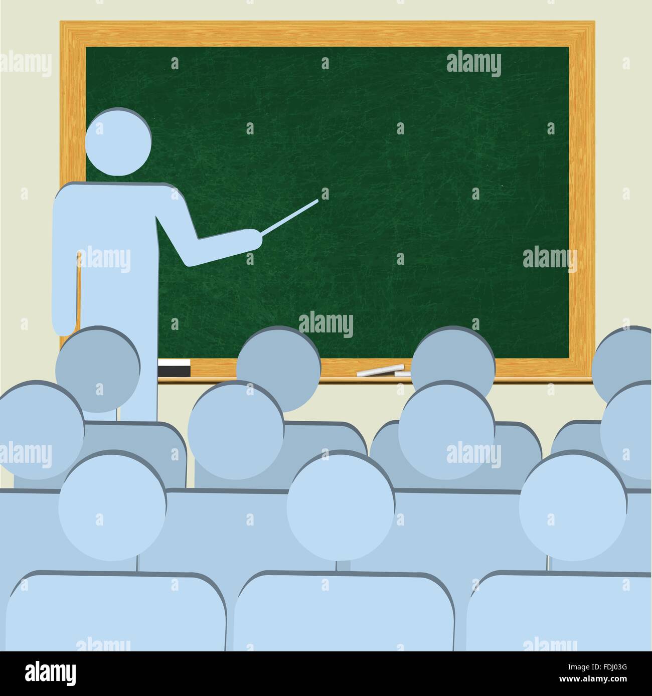 Lehrer hinter eingerahmten leeren Tafel lehrende Studierende (Vektor Exemplar) Stock Vektor