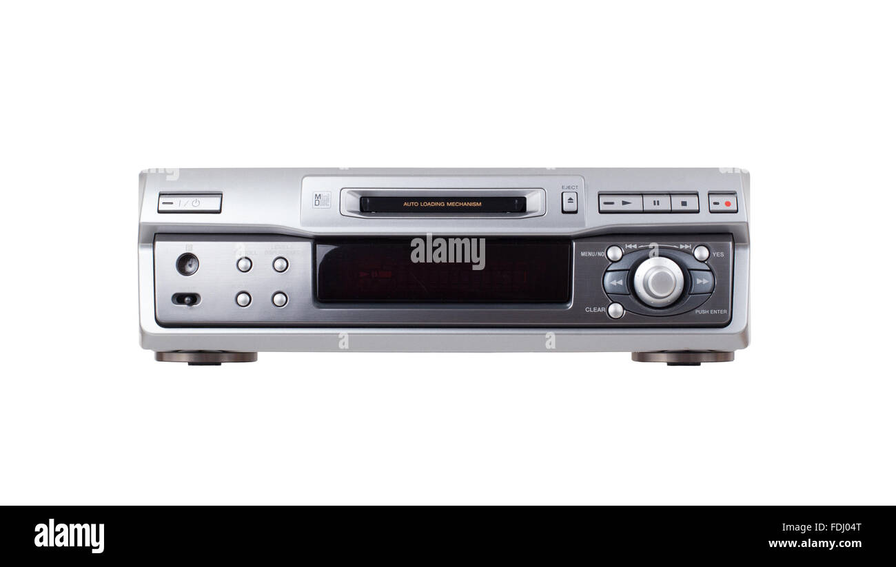Mini-Disc-Player, isoliert auf weißem Hintergrund Stockfoto