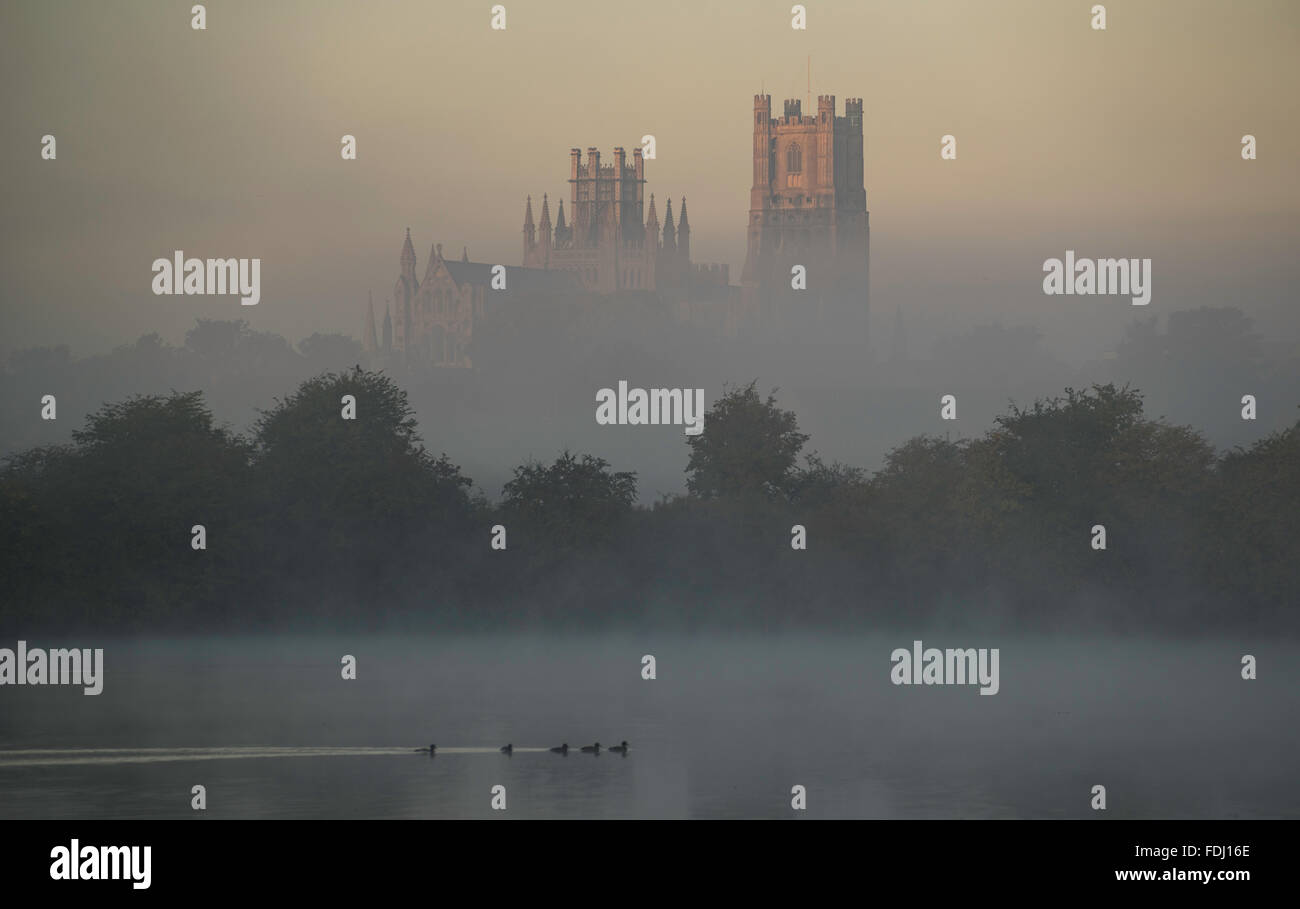 Misty Dawn offenbart Ely Cathedral Stockfoto