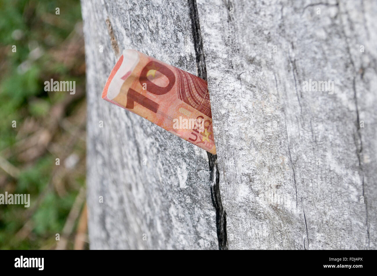 Euro in rissige Holz Stockfoto