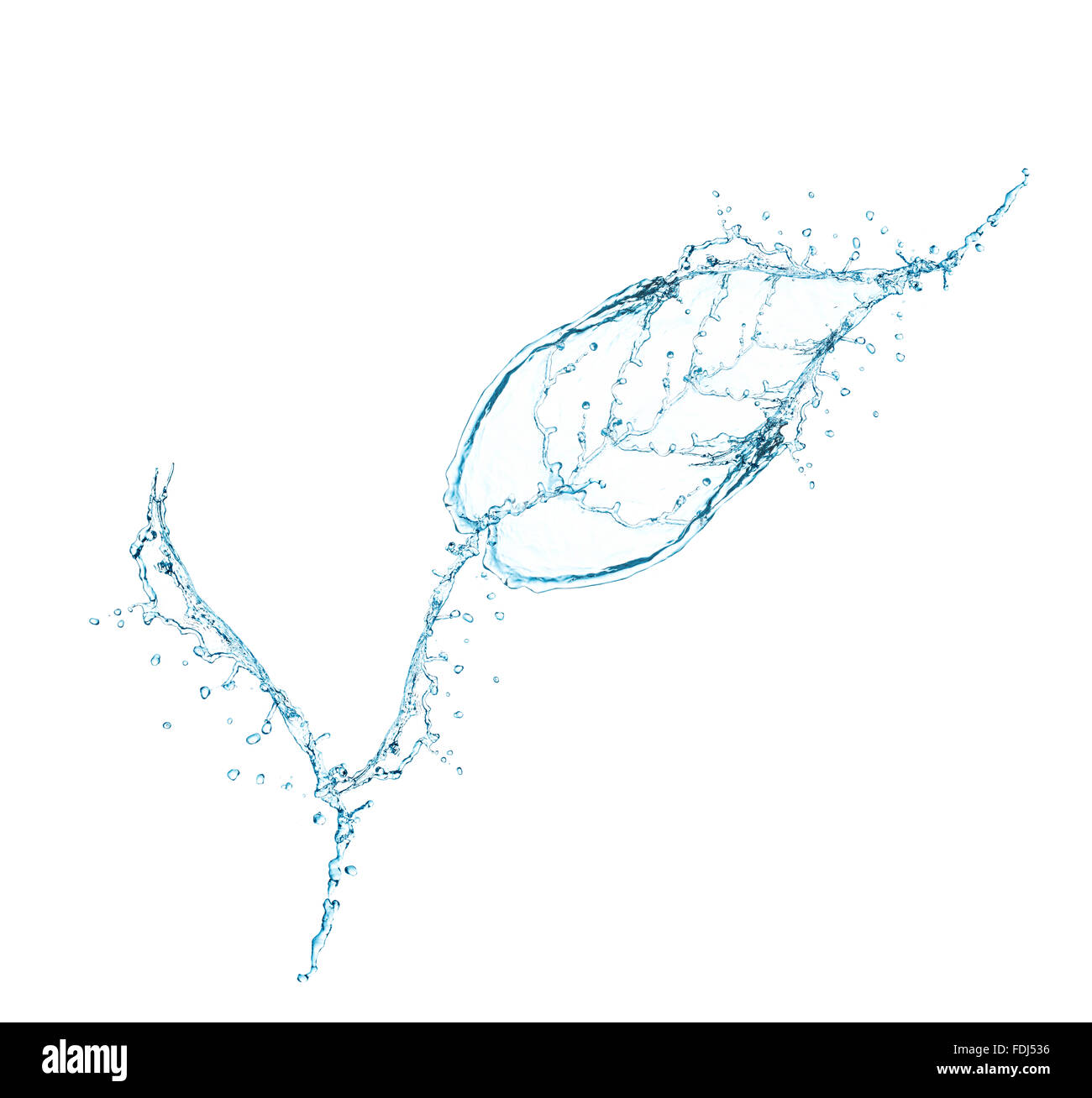 Blatt von Spritzwasser isoliert auf weißem Hintergrund gemacht Stockfoto