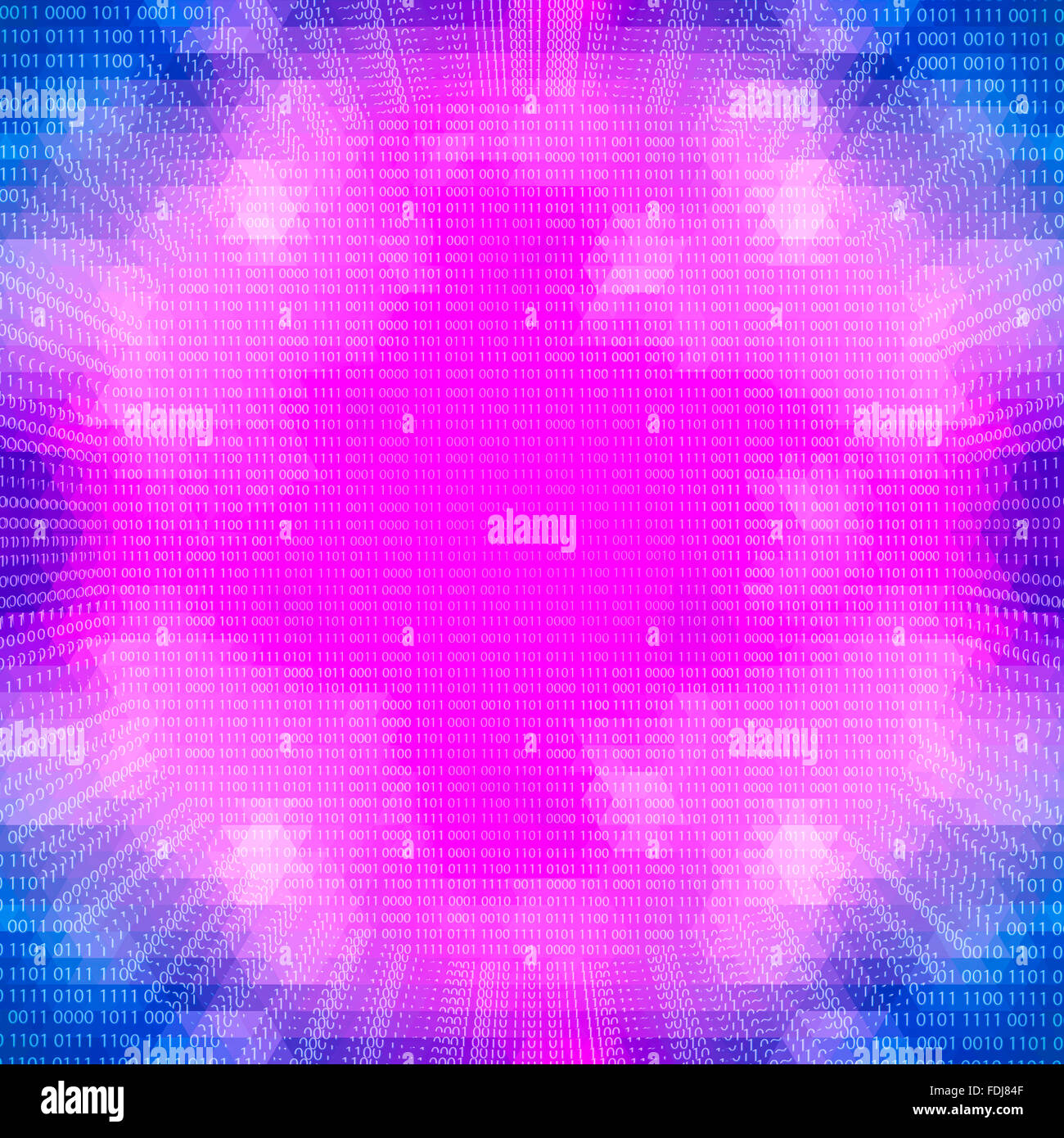 Wissenschaft-Konzept: lila leuchtende Quantum Prozessor auf einem binären Code-Hintergrund Stockfoto