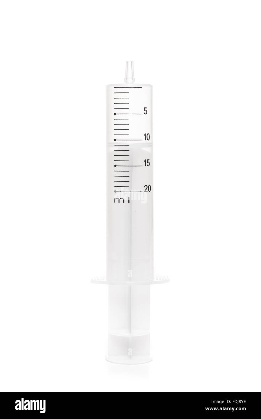 Standard medizinische Spritze auf weißem Hintergrund Stockfoto