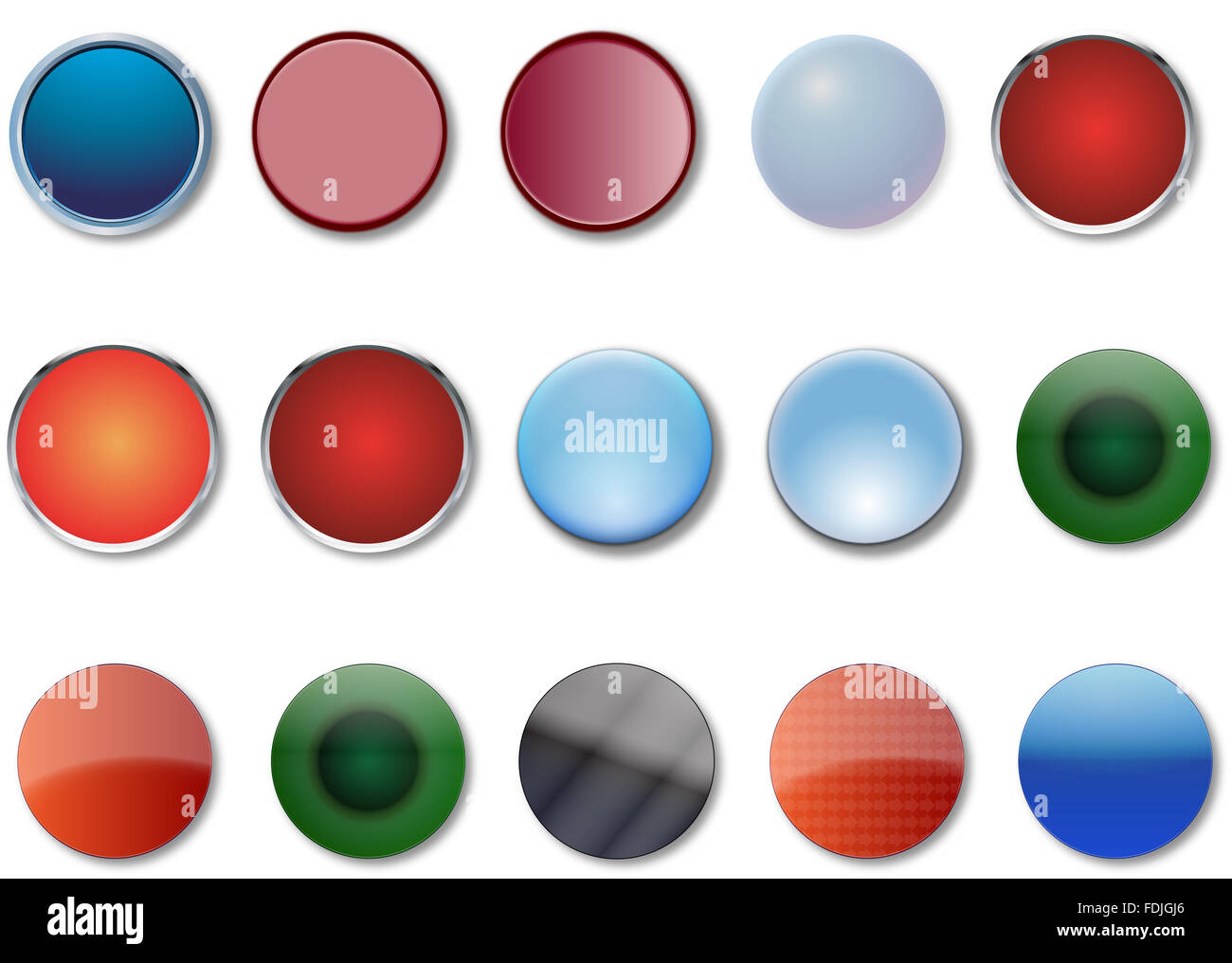 Eine Reihe von fünfzehn runden 3d Web Buttons Stockfoto