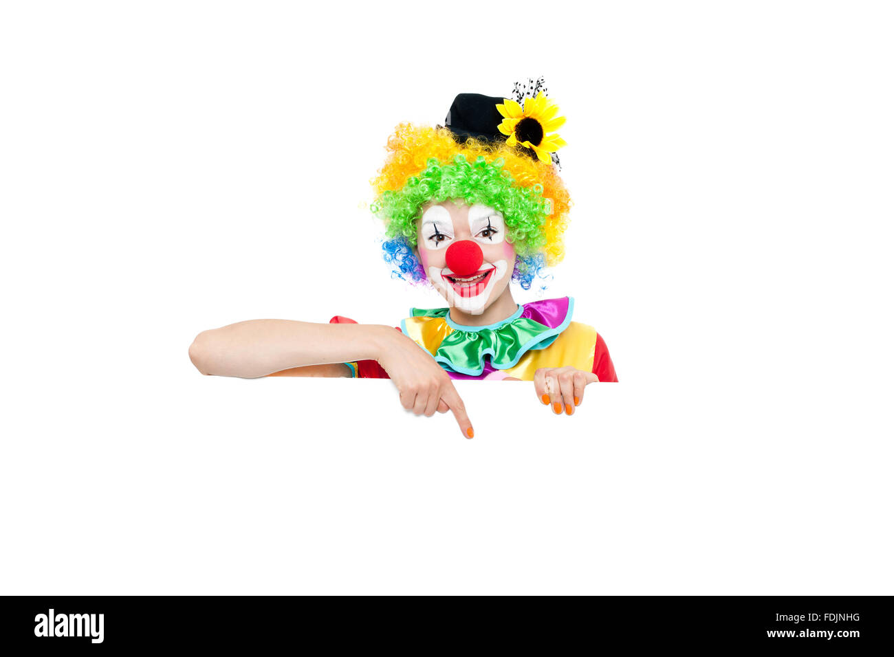 Schöne junge Frau als Clown - bunte Porträt Stockfoto