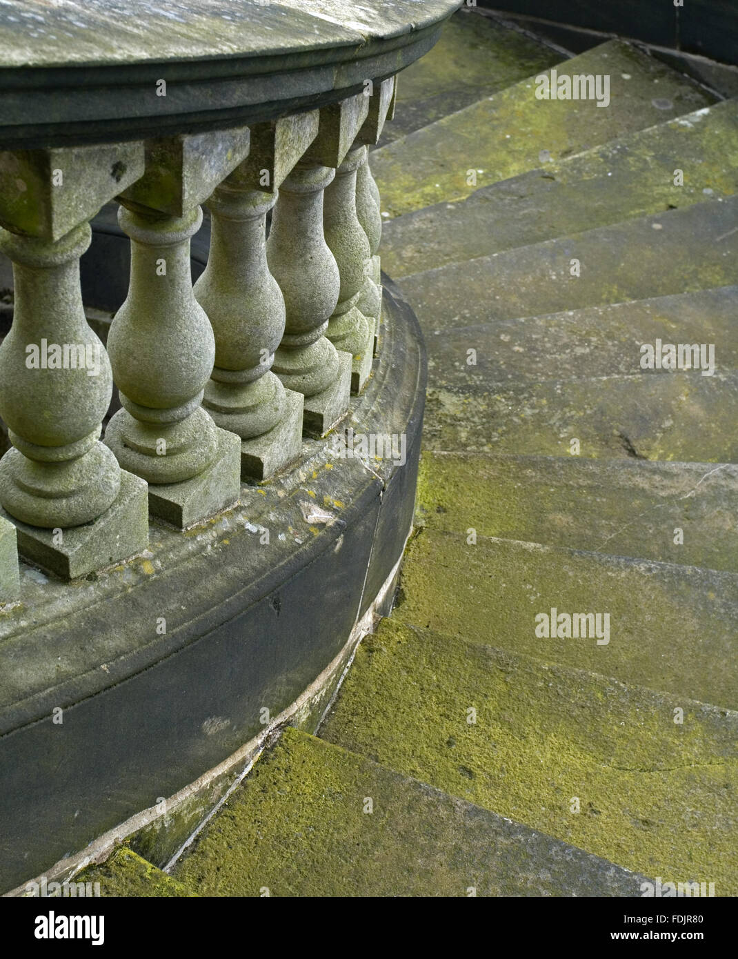 Schließen Sie die Ansicht eines Teils der hufeisenförmigen Treppe auf die Südfront des Kedleston Hall, Derbyshire. Die Südfront war völlig Robert Adam Design im Jahre 1760. Stockfoto