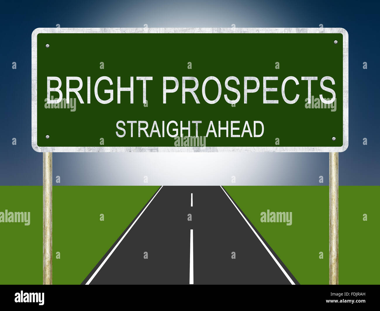 Leuchtende Aussichten Highway Straßenschild Stockfoto