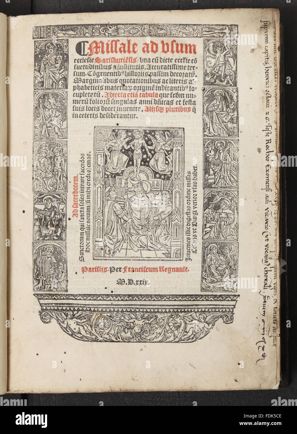 Das einzige Exemplar bekannt, um von diesem 1487 Missale, die seit mindestens dem 16. Jahrhundert bei Lyme überleben. Es wurde von William Caxton in rot & schwarz gedruckt: Blatt G6v hat wahrscheinlich das früheste Auftreten von seinem berühmten Gerät (vgl. W. klingen, William Cax Stockfoto