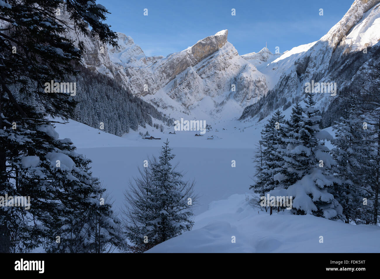 Schneebedeckte Berge, Alpstein, Schweiz Stockfoto