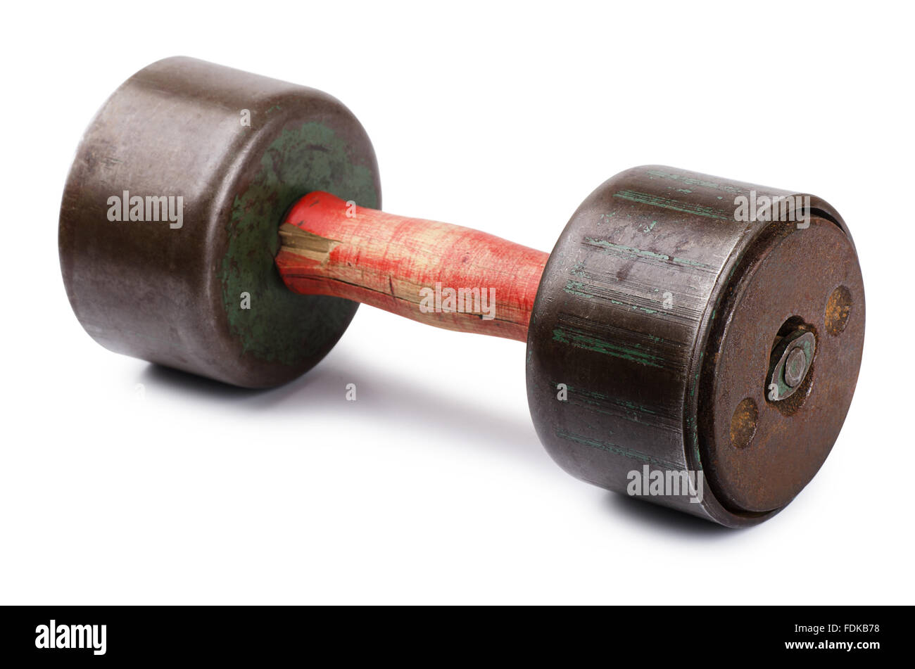 Alten Hantel auf weißem Hintergrund Stockfoto