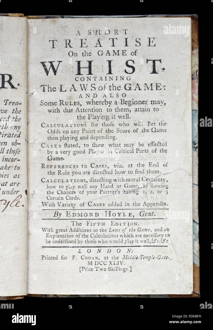Edmond Hoyle, eine kurze Abhandlung über das Spiel Whist, (London, 1744), an Erddig, Wrexham Stockfoto