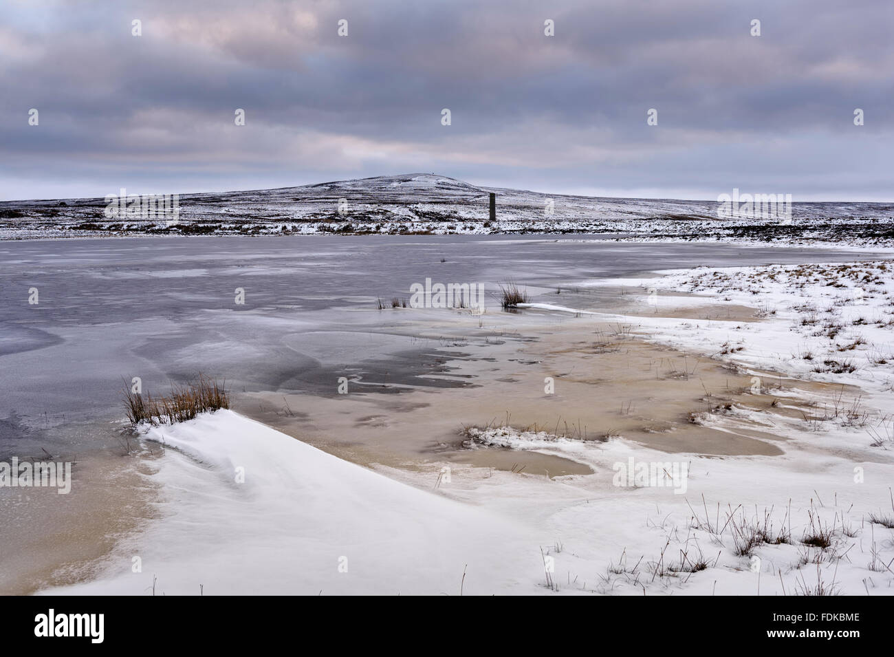 Winter-Blick auf Schrauben rechts und Sikehead Reservoir Stockfoto