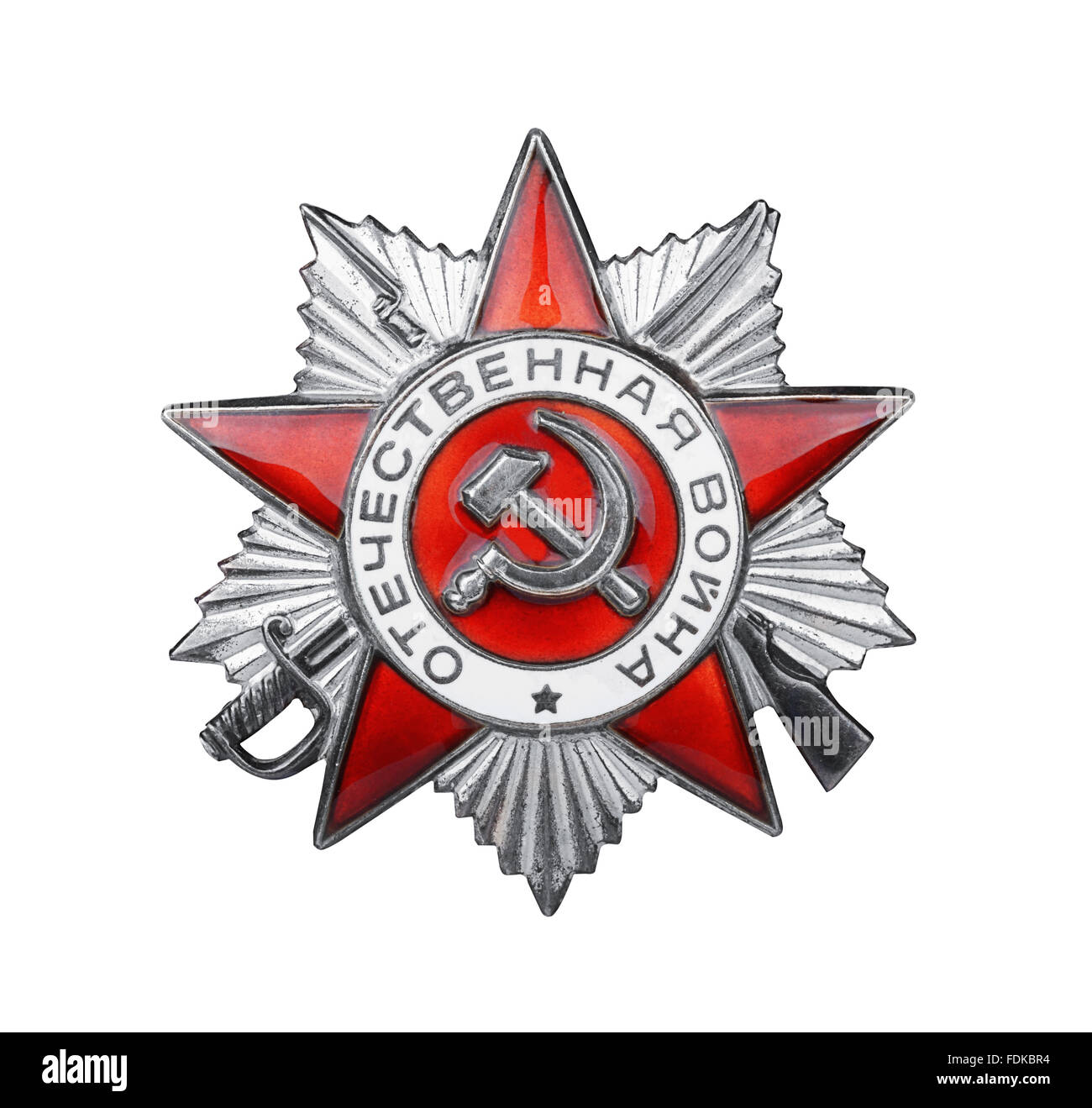 Sowjetischen Orden des Vaterländischen Krieges auf weißem Hintergrund Stockfoto