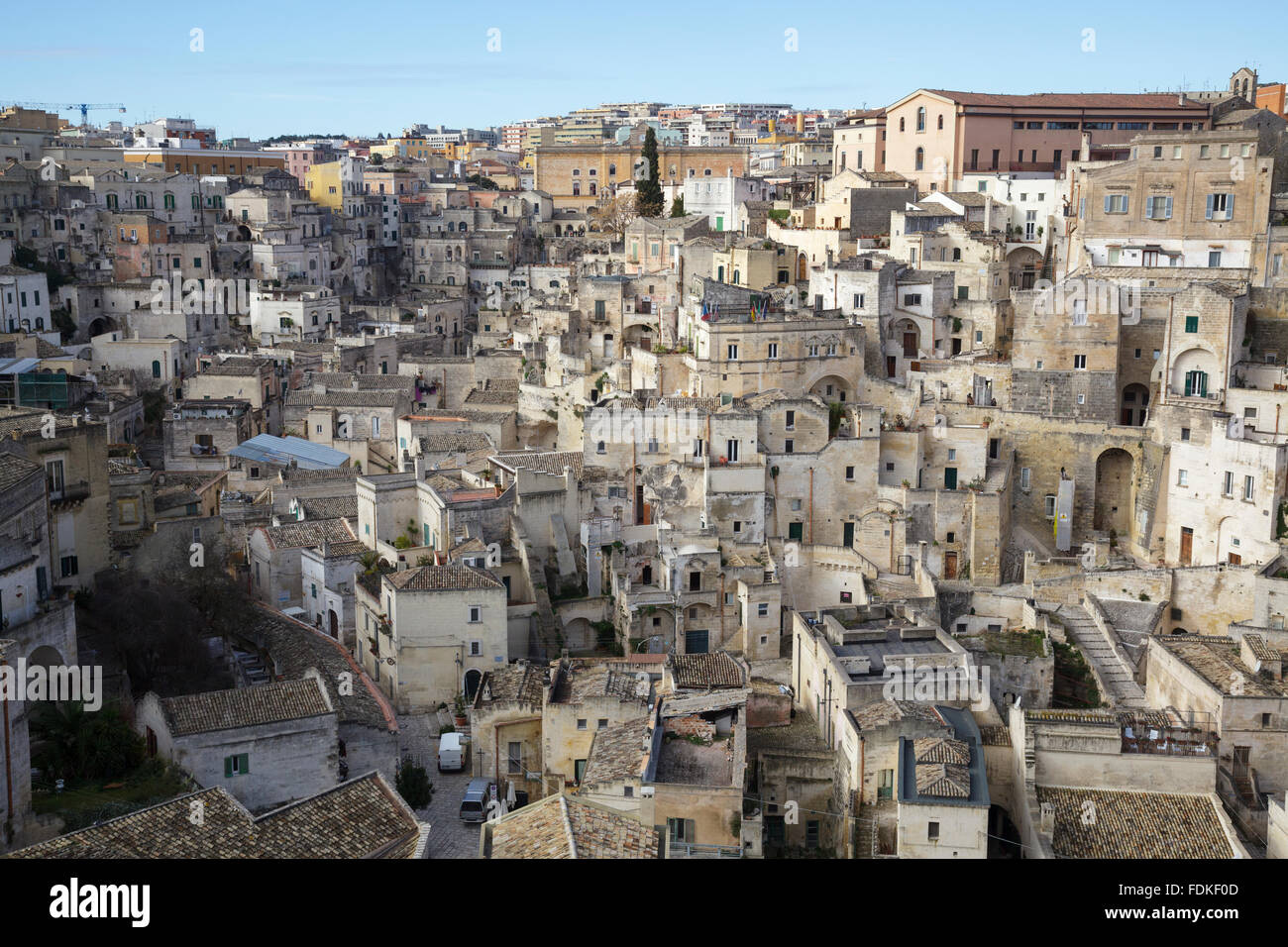 Blick über den Sasso Barisano, Matera, Basilikata, Italien Stockfoto