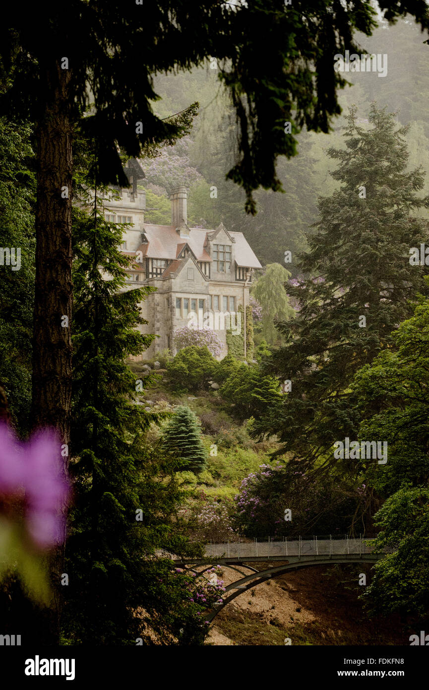 Die eiserne Brücke und Haus am Cragside, Northumberland. Stockfoto