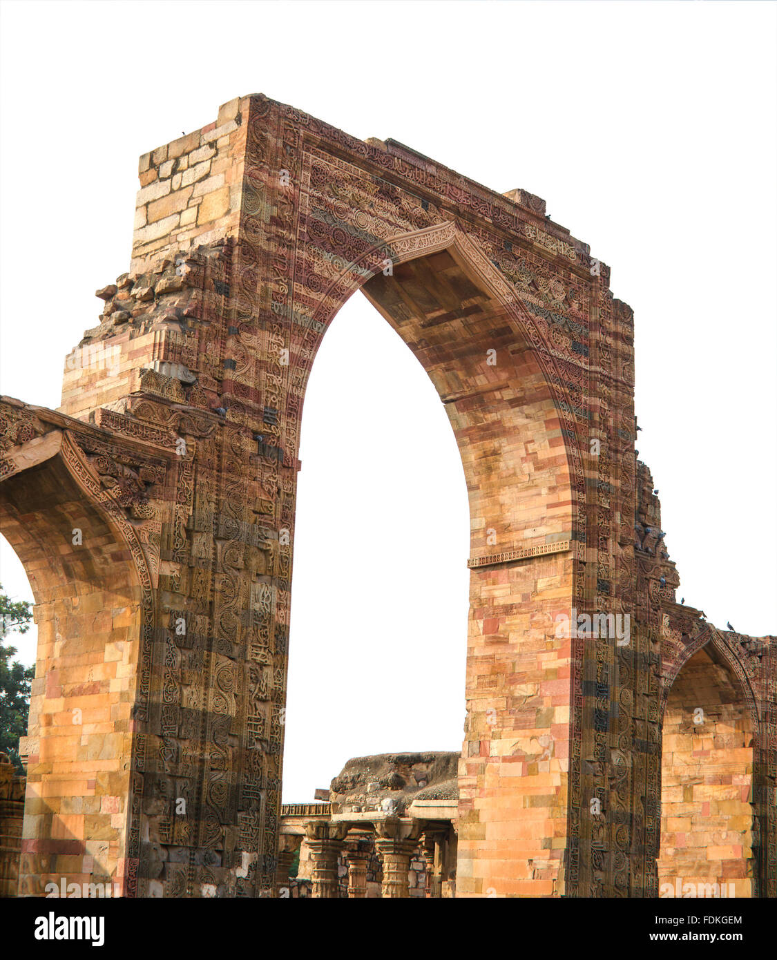 Spalte Bögen, historischer Ort Kutb - Minar, Kutb - Minar, ein Denkmal, ein Turm, Architektur, Spalte Bögen, Erbe, historica Stockfoto