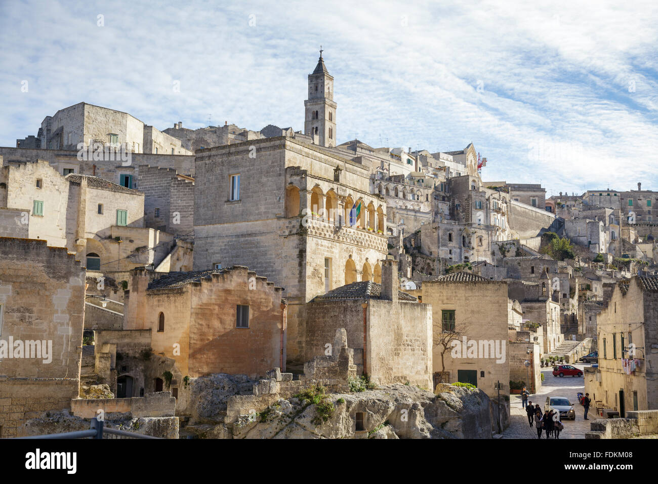 Aus über Fiorentini nach oben in Richtung der Kathedrale, Matera, Basilikata, Italien Stockfoto