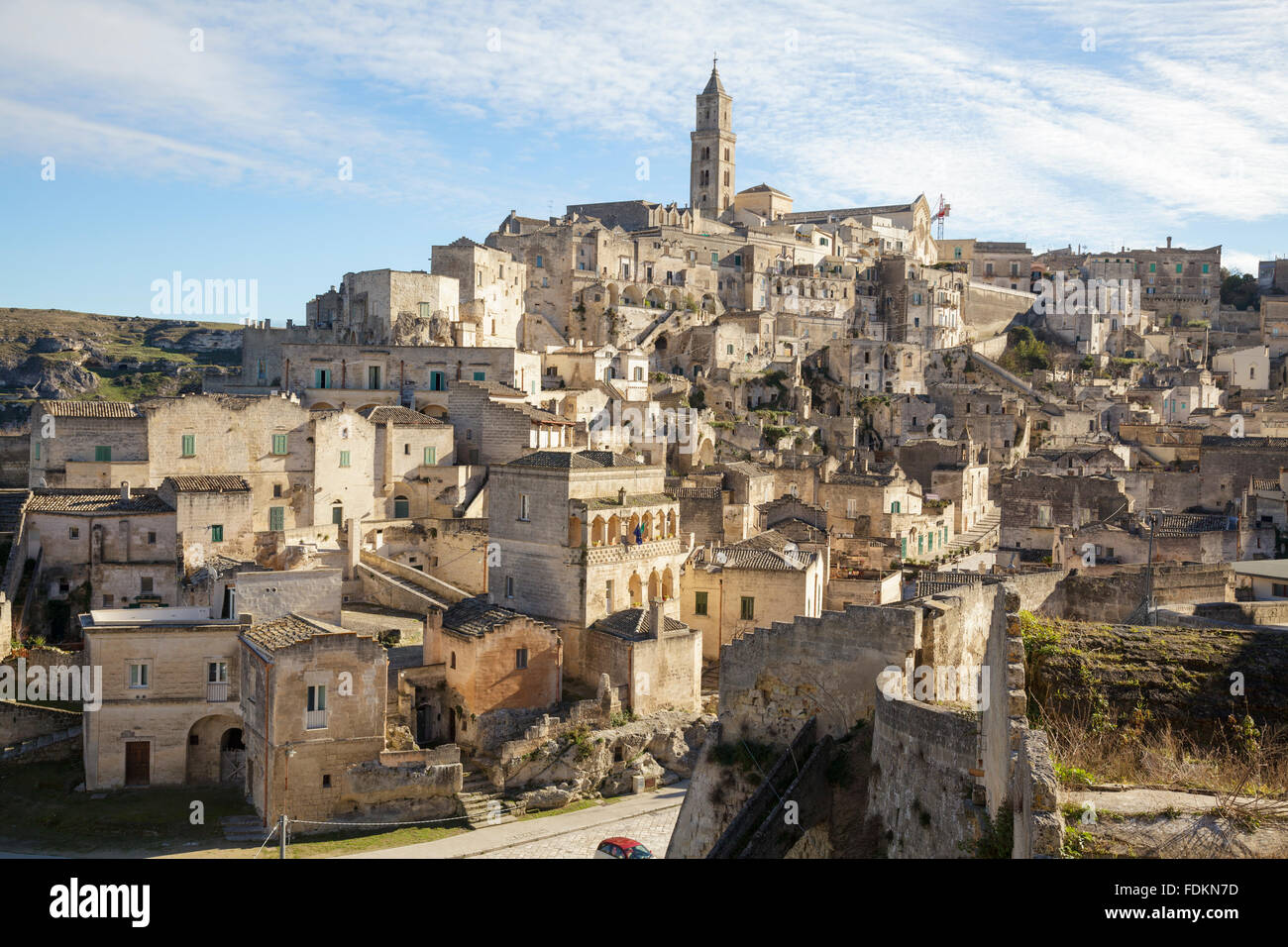 Blick über die Stadt vom Kloster Saint Agostino, Matera, Basilikata, Italien Stockfoto