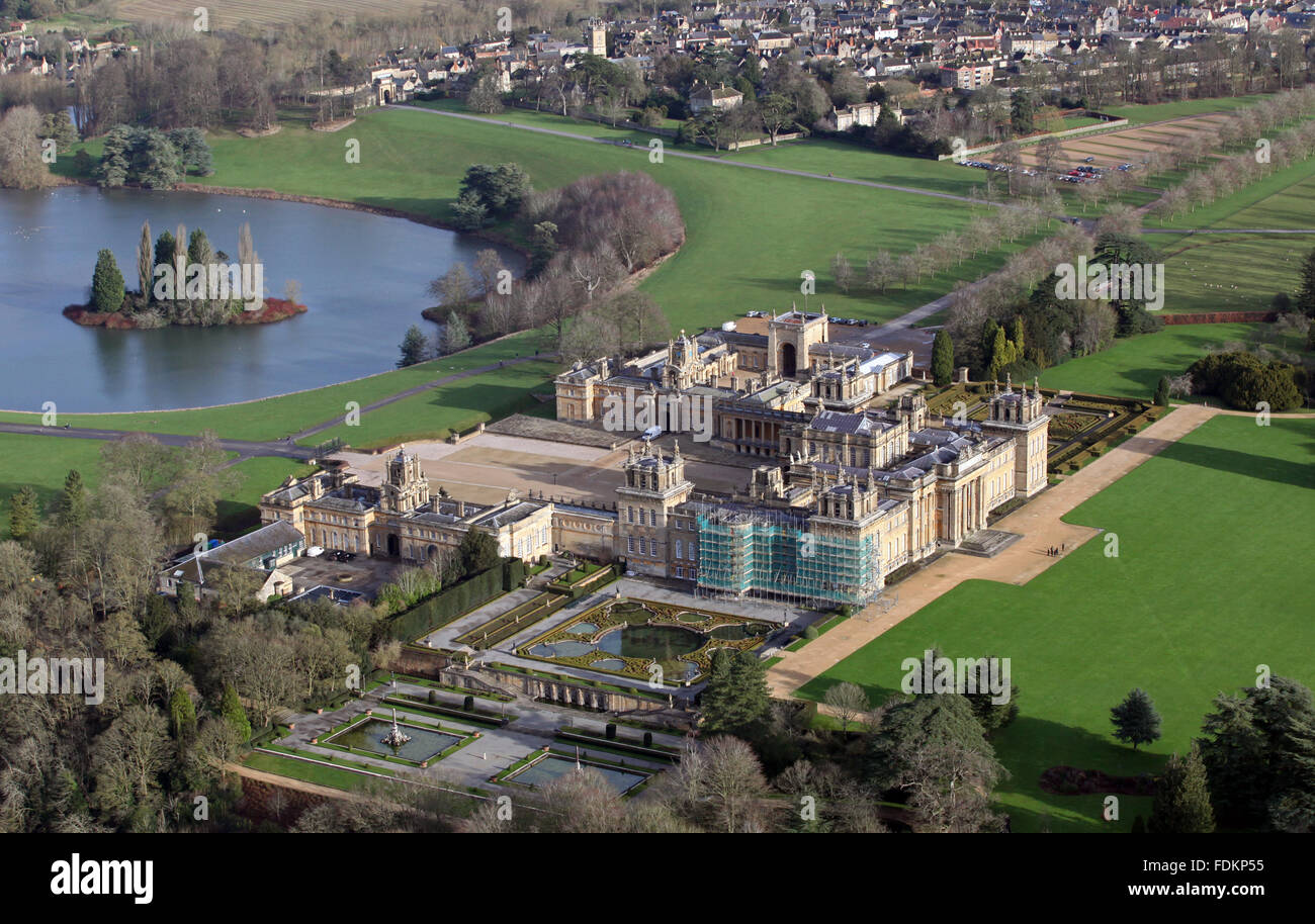 Luftaufnahme von Blenheim Palace in Oxfordshire, Vereinigtes Königreich Stockfoto