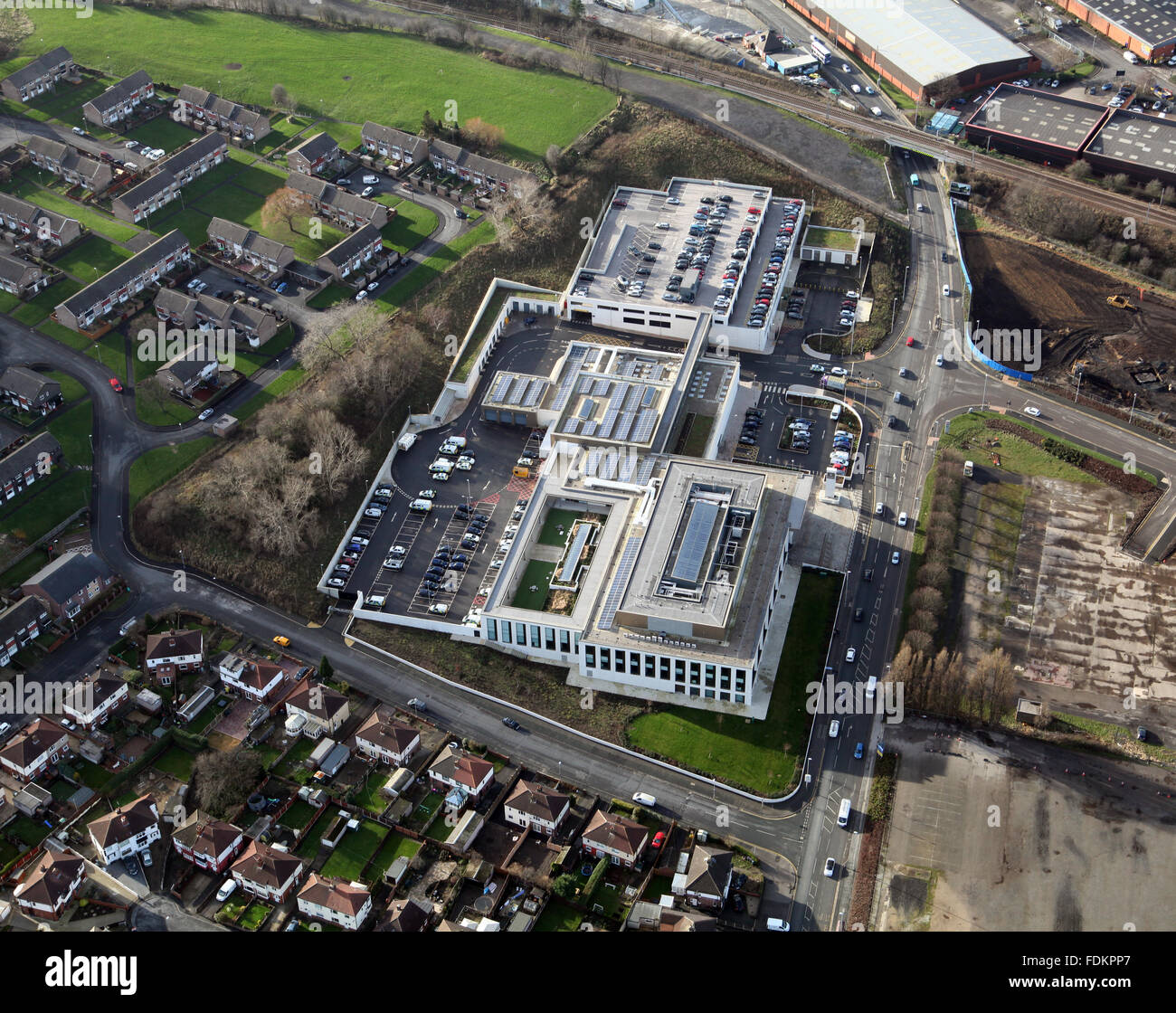 Luftaufnahme von Leeds District Police HQ Headquarters, Millshaw, Leeds, UK Stockfoto