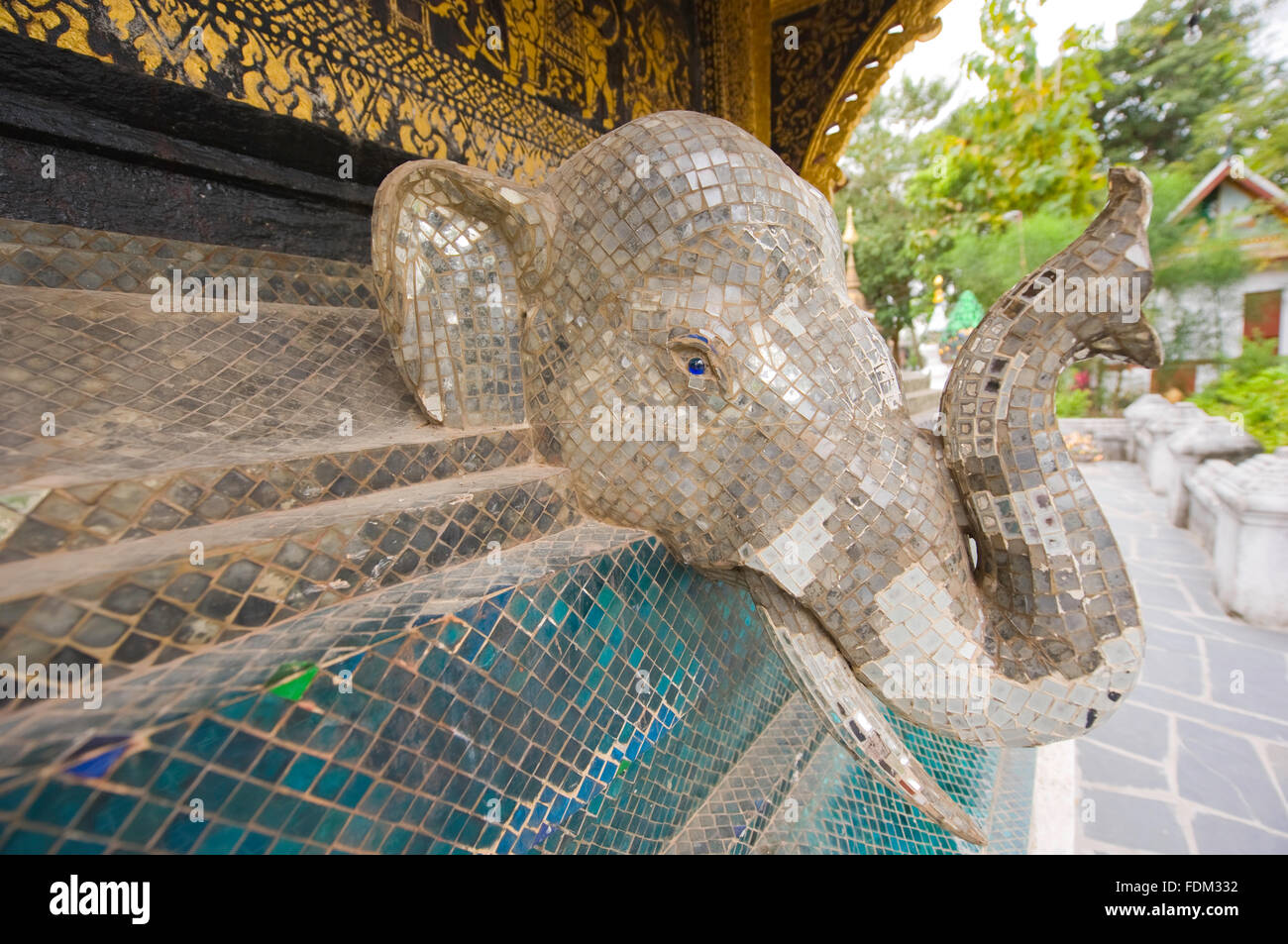 Elefant im Wat Xieng Thong, Luang Prabang, Laos dekoriert Stockfoto