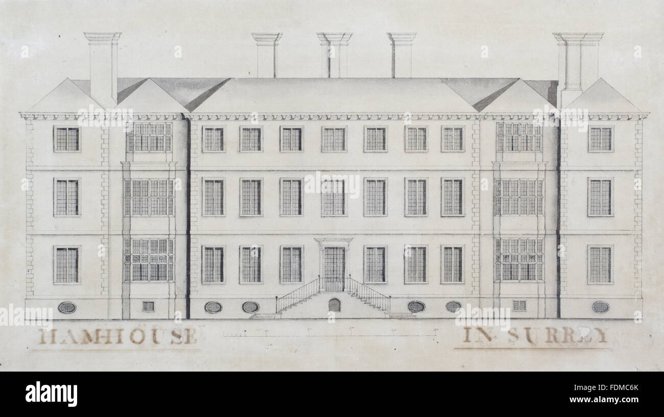 Architekten Design für die neue Südfront im Ham House, Surrey, erbaut 1672-4 der Herzog und die Herzogin von Lauderdale. Stockfoto