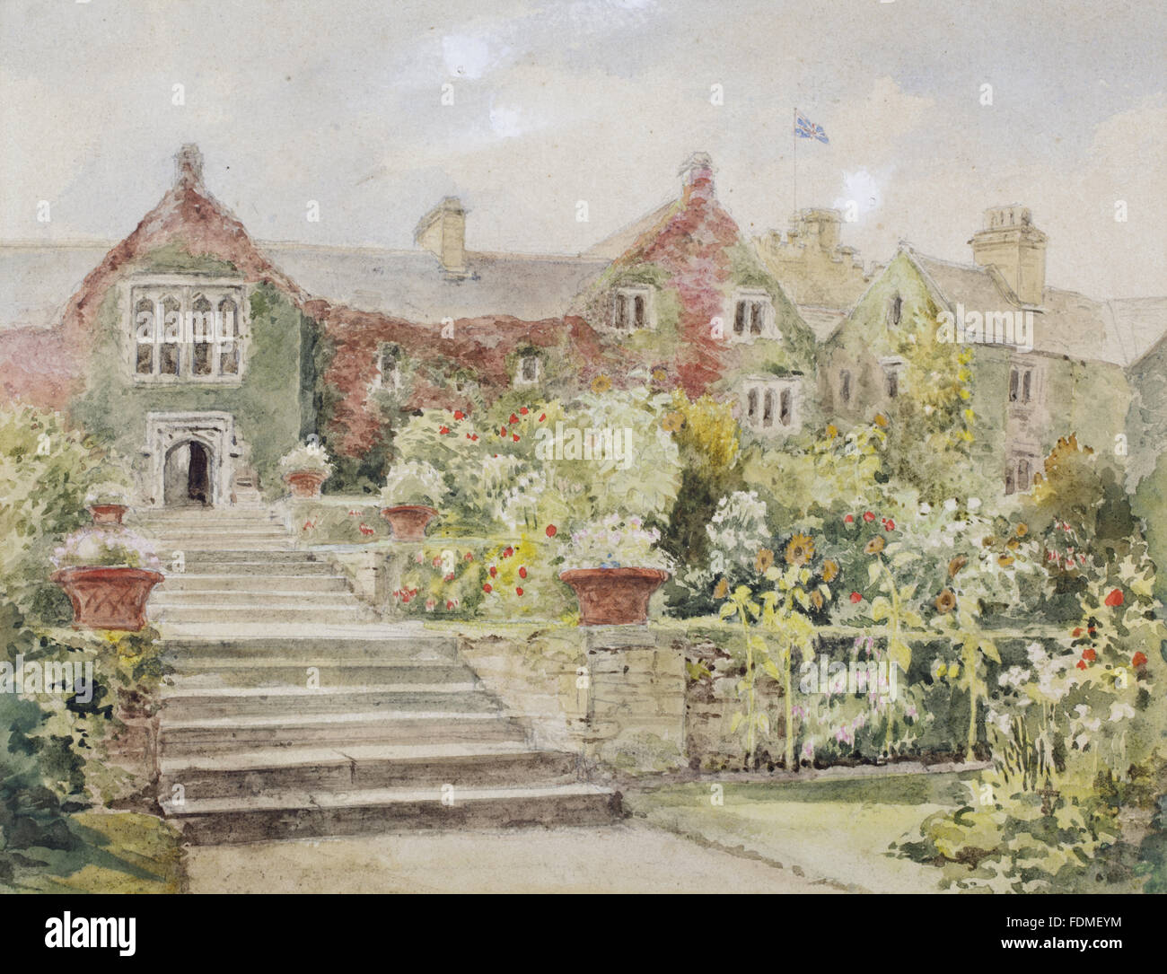 Osten und TERRACESat Cotehele, Cornwall, von William Henry Edgcumbe, 4. Earl of Mount Edgcumbe (1833 – 1917), datiert 1915. National Trust Inventarnummer: 348495 Stockfoto