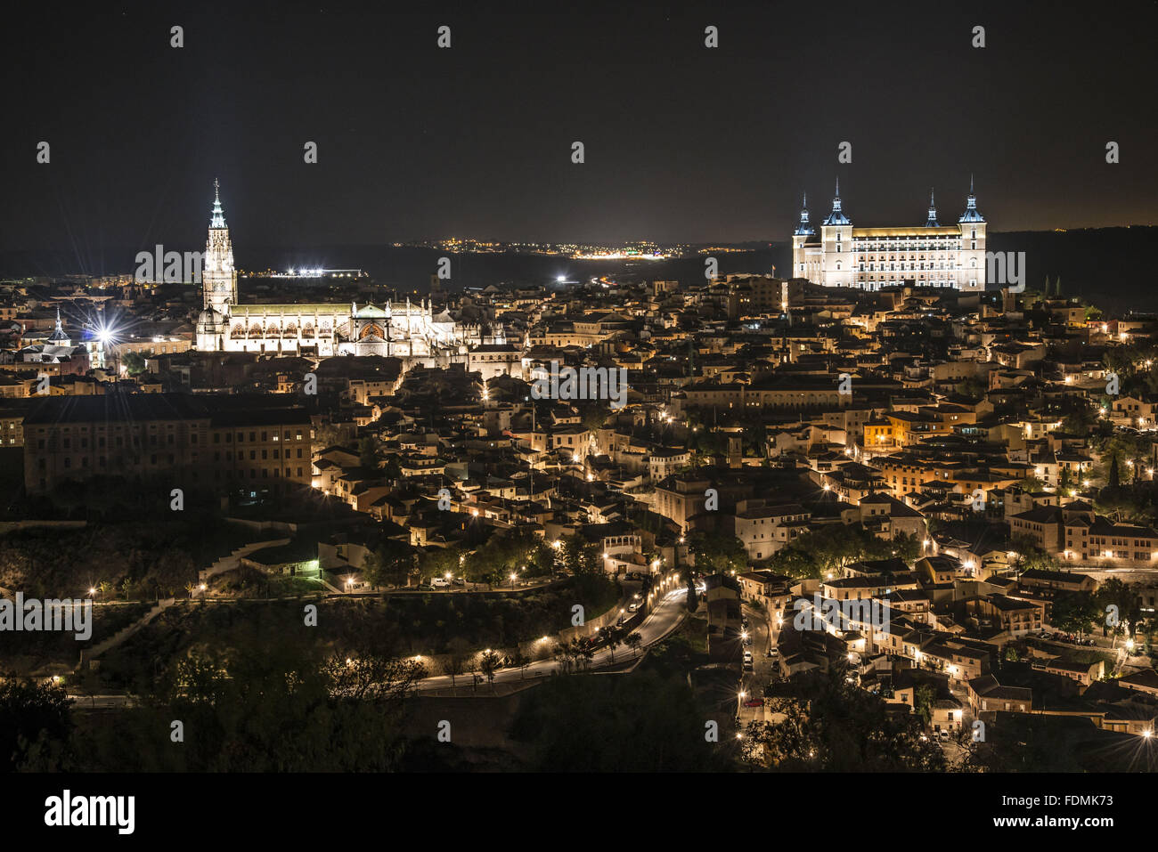 Nacht und einen Panoramablick auf die Stadt - die Region Castilla - La Mancha Stockfoto