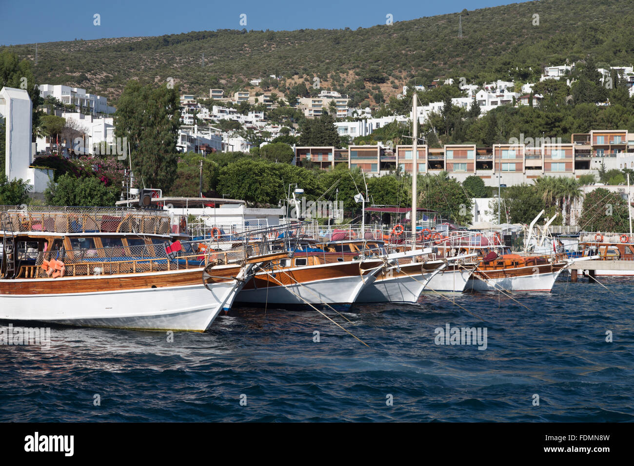 Ausflugsboote in Bodrum Hafen, Stadt Mugla, Türkei Stockfoto