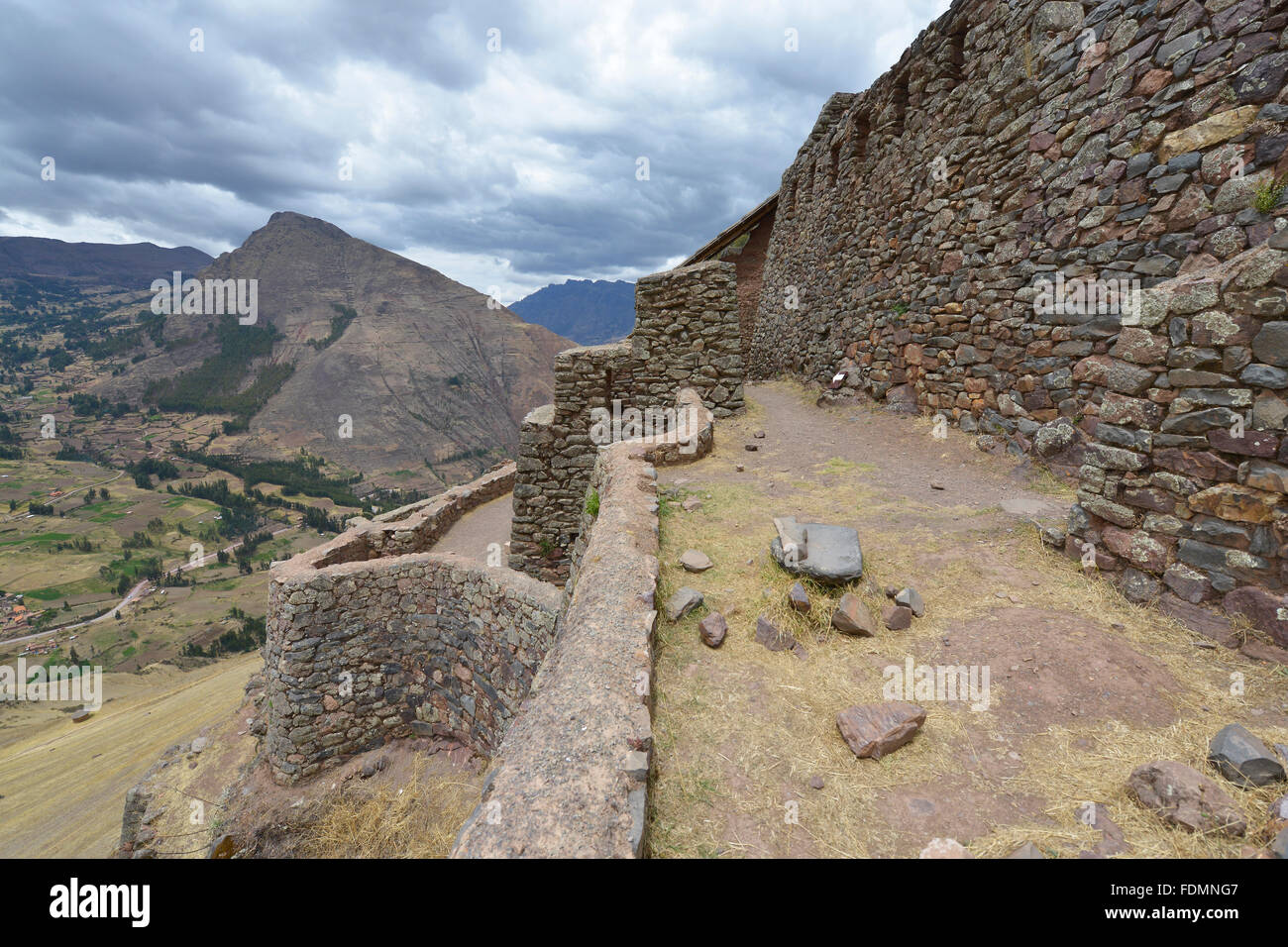 Die Inka-Ruinen in Pisac Dorf, Heilige Tal der Inkas, Peru Stockfoto