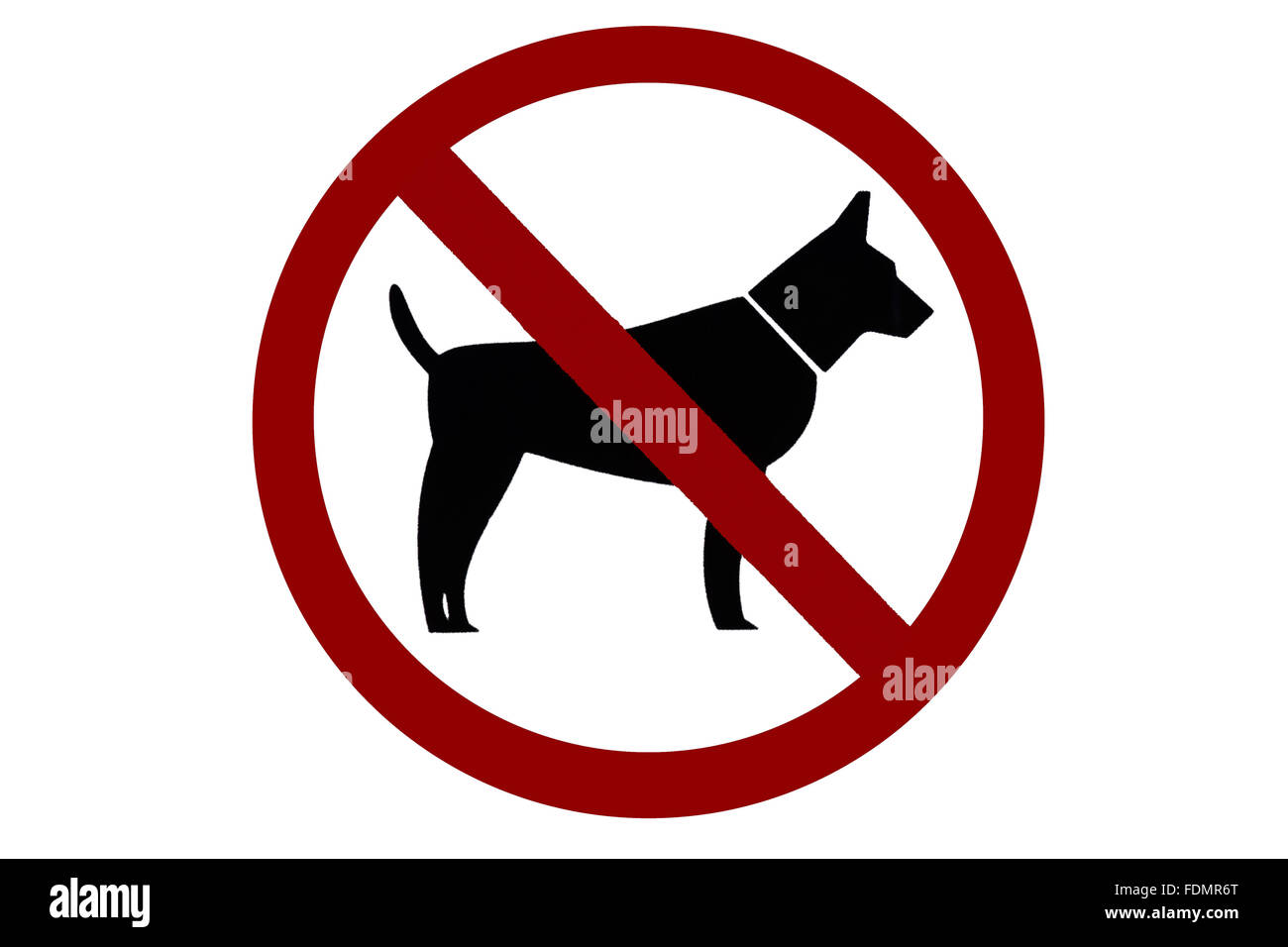 Ein Rundschreiben melden Sie keine Hunde mit einer schwarzen Hund Form durch eine diagonale Linie gekreuzt Stockfoto