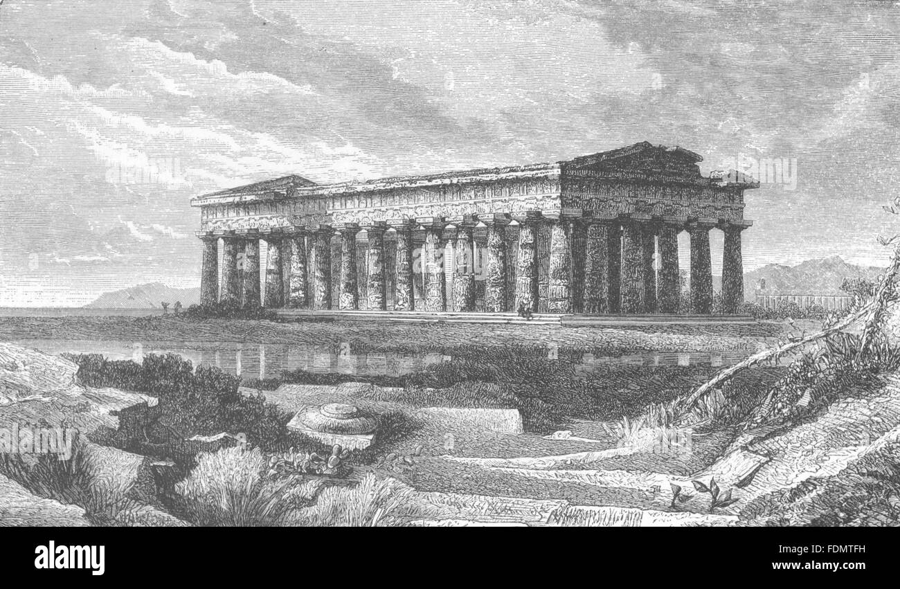 Italien: Neptun-Tempel in Paestum, antique print 1877 Stockfoto