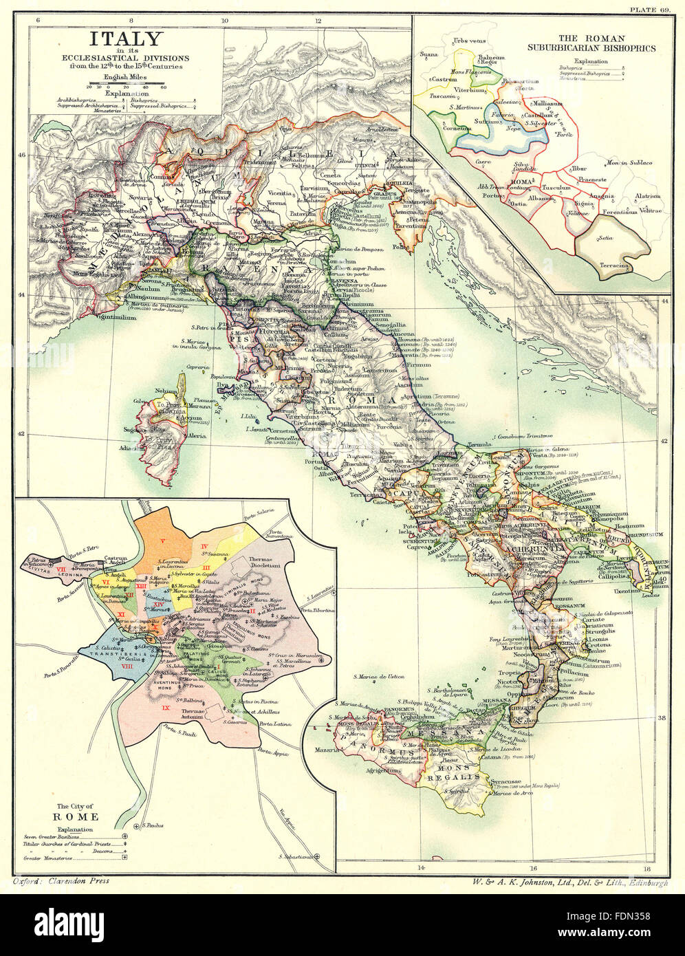 Italien: kirchliche Divisionen 12-15C; Römische suburbikarischen Bistümer, 1903 Karte Stockfoto
