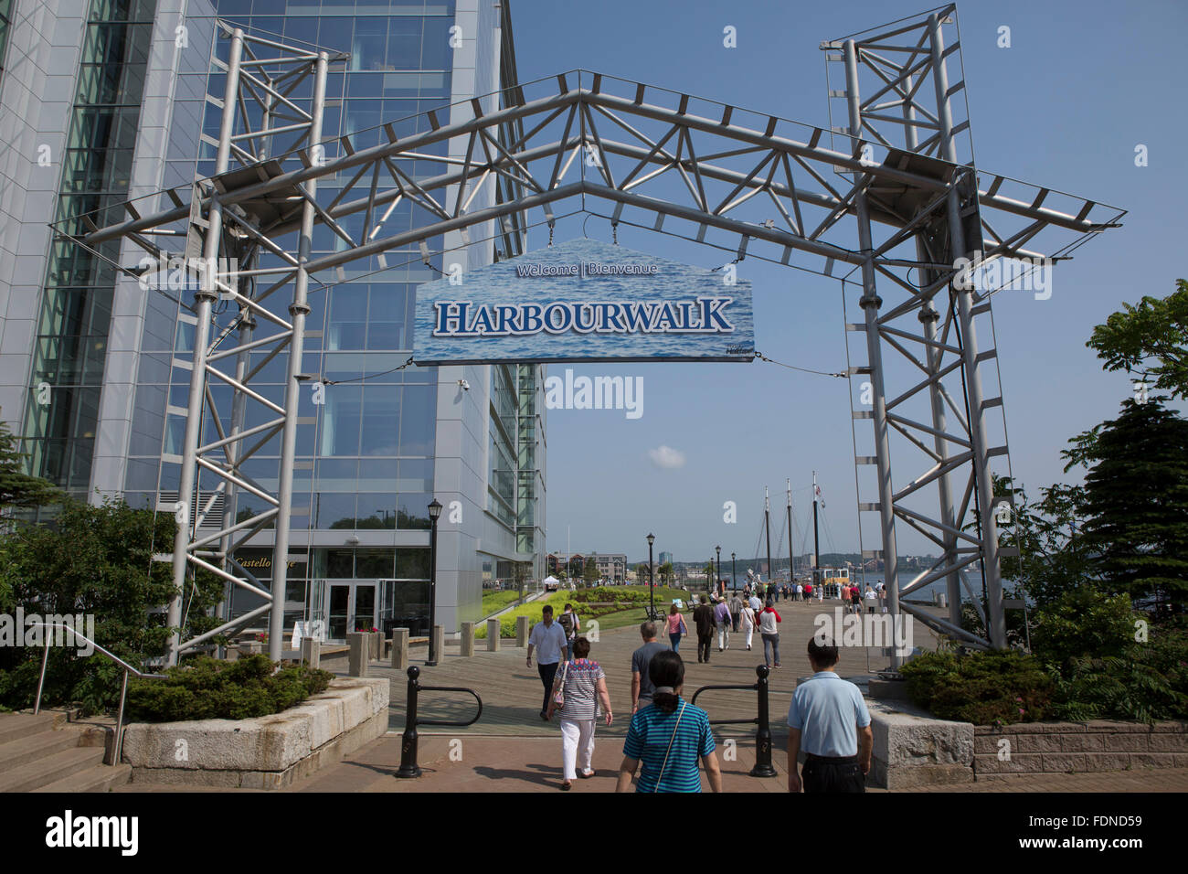 Die Waterfront Harbourwalk in Halifax, Kanada. Stockfoto