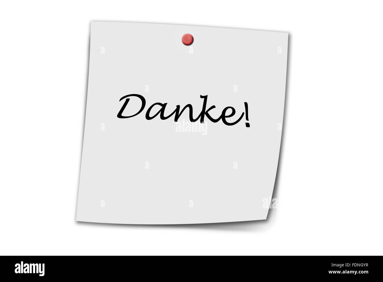 Danke (deutsche danke) geschrieben am ein Memo, isoliert auf weiss Stockfoto