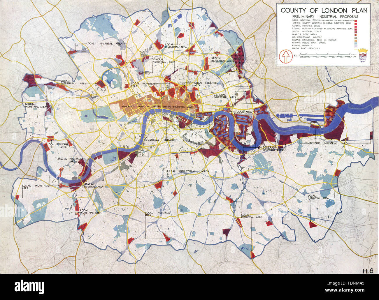 LONDON: Nutzung, Dichte, Höhe: Flächennutzungsplan industrielle Vorplanung, 1943 Karte Stockfoto