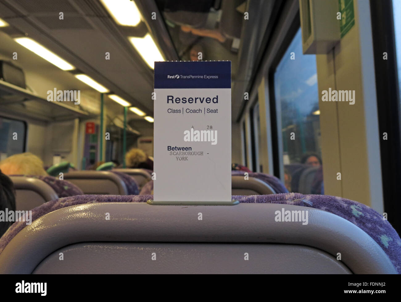 Sitzplatzreservierung auf einem British Rail Seat, England, UK Stockfoto