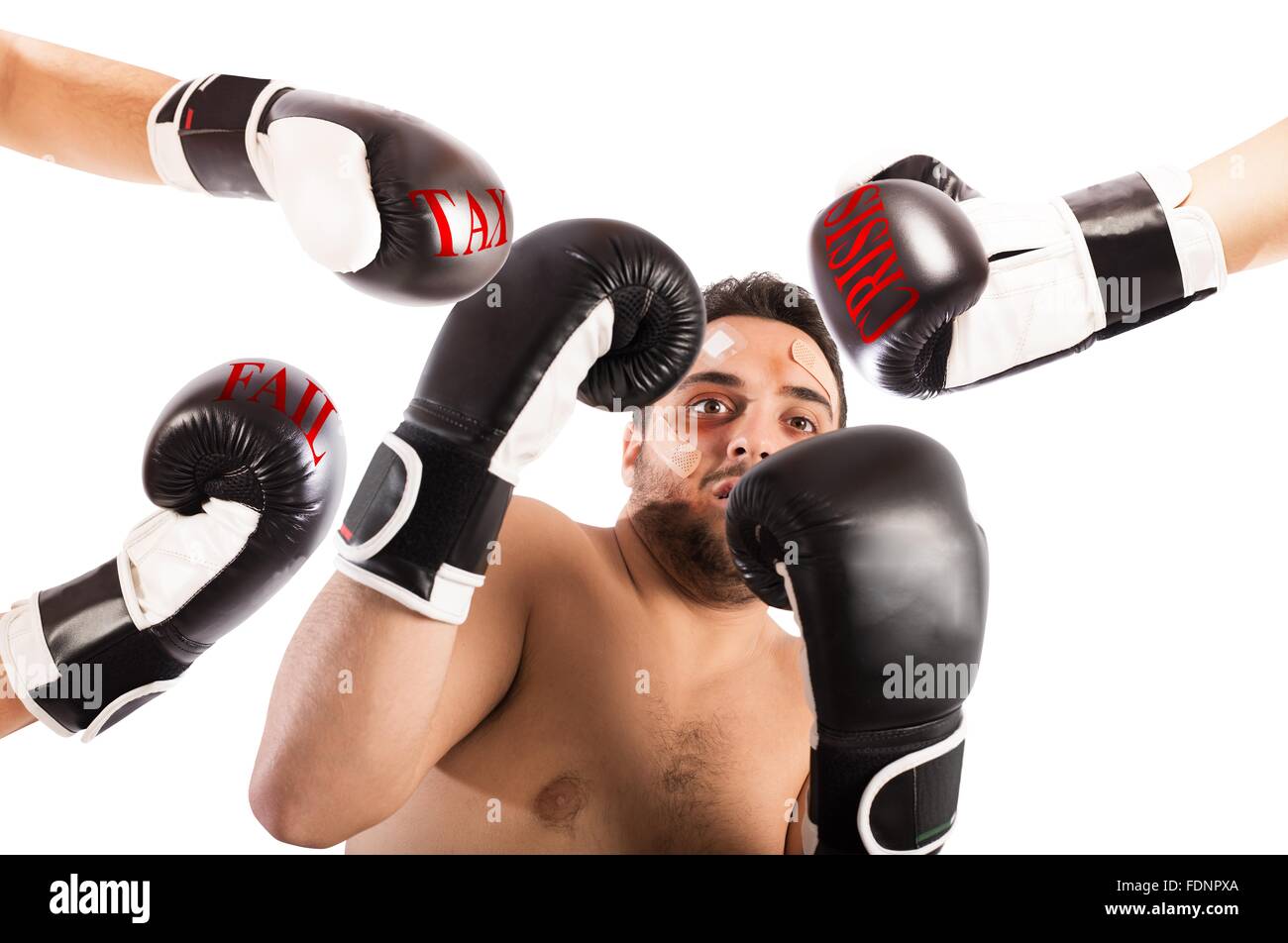 Fehler beim Boxer als Geschäftsmann Stockfoto