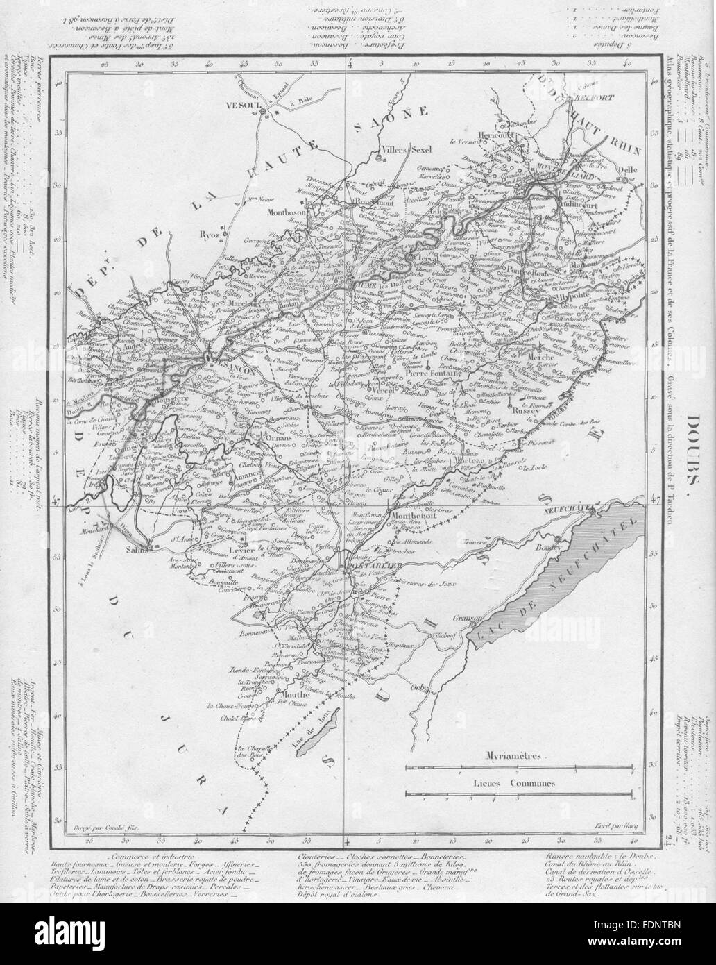 DOUBS: Doubs Département. Tardieu, 1830 Antike Landkarte Stockfoto