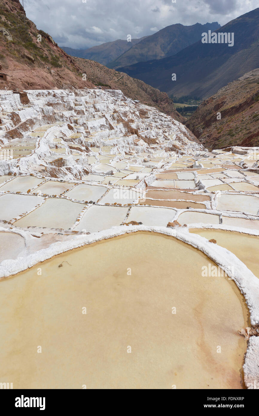 Salina de Maras, traditionellen Inka Salz Feld in Maras in der Nähe von Cuzco in Peru Sacred Valley. Stockfoto