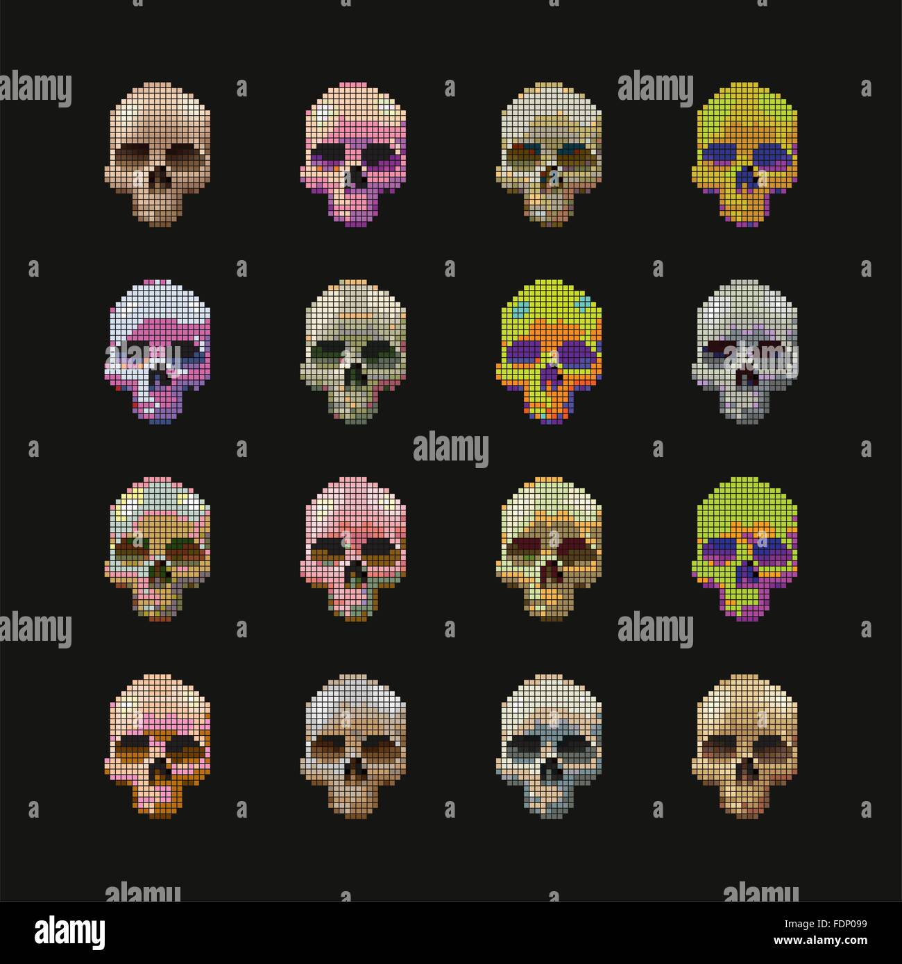 Bunte Schädel Pixel. Stock Vektor