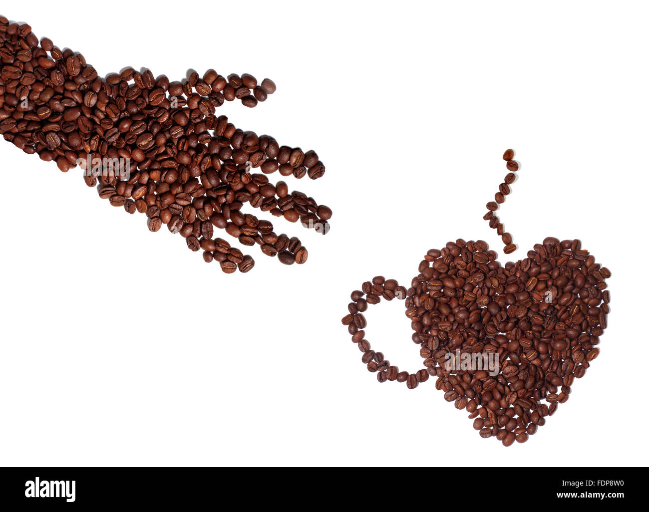 Studioaufnahme von einer Hand und Kaffee Tasse Kaffee Bohnen gemacht Stockfoto