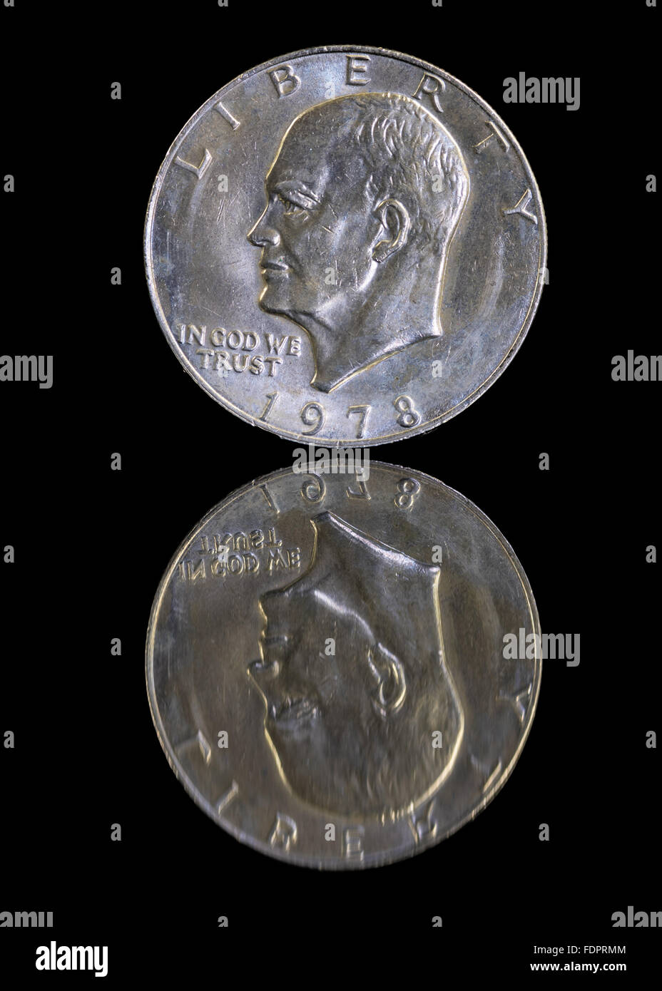 Solid Silber-Dollar-Münze und Reflexion Stockfoto