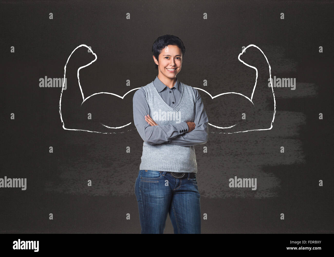 Geschäftsfrau mit gezeichneten starken Händen Stockfoto